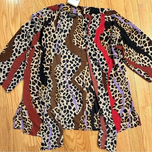 Bob Mackie Cheetah Stripe Woven Open Cardigan Camel/Spice Wearable Art Sz XL - Picture 4 of 9